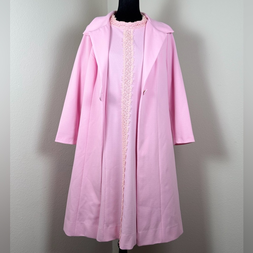Vintage 1960s Alfred Werber Pink Coat Dress Set No Size Tag - Picture 8 of 16